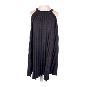 THML Anthropologie Pleated Halter Dress L Faux Leather Trim Casual Luxury Chic